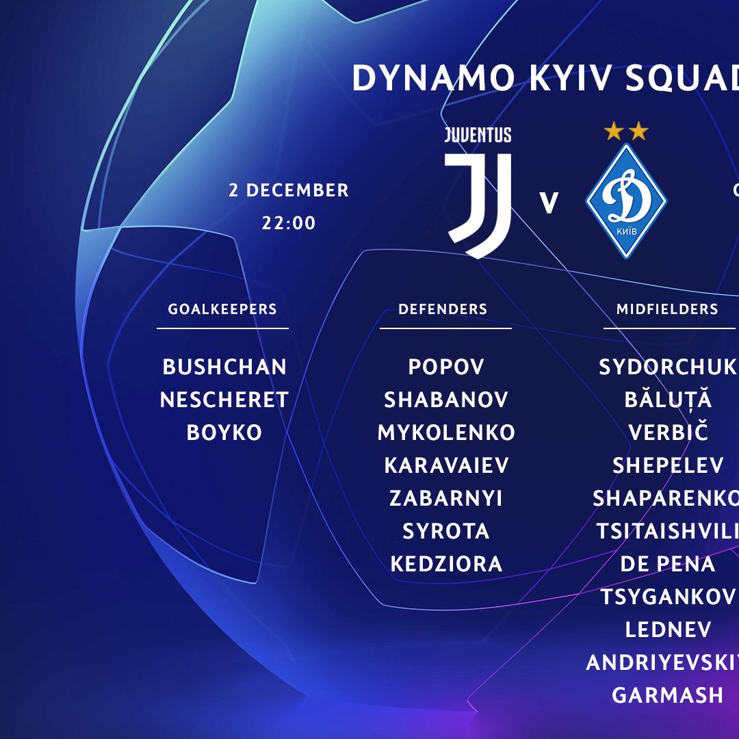 Dynamo players’ list for the game against Juventus
