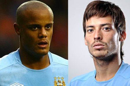 Vincent Kompany and David Silva getting ready for the game against Dynamo