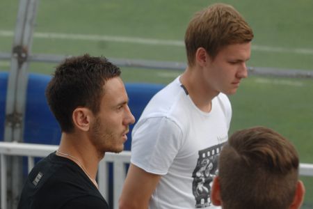 Serhiy Rybalka and Vladyslav Kalytvyntsev meet young supporters