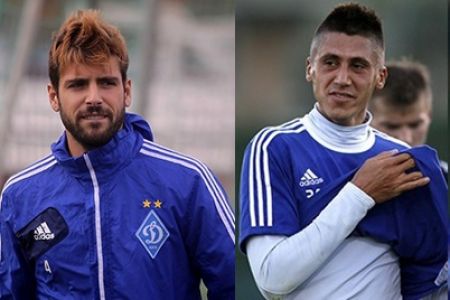 MIGUEL and Yevhen KHACHERIDI getting ready for the game against Fiorentina