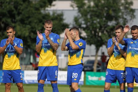 In yellow-blue kit against Partizan