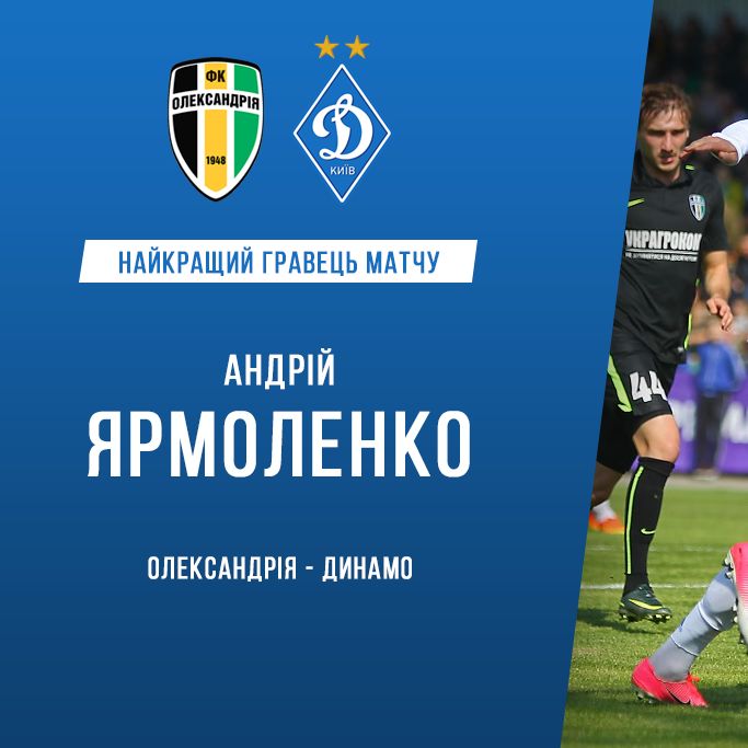 Андрій ЯРМОЛЕНКО – найкращий гравець матчу «Олександрія» – «Динамо»